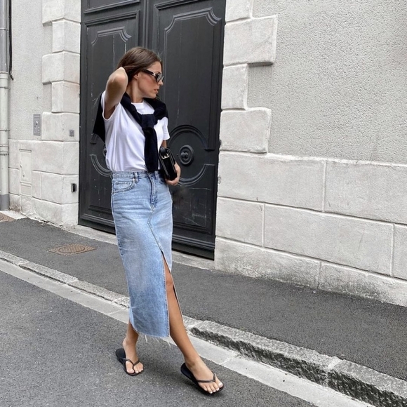 Zara Long Denim Slit Skirt size XS blue - Picture 4 of 15